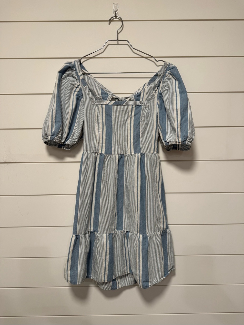 Vero Moda Blue and White Striped square neck Dress - Puff Sleeve Size S